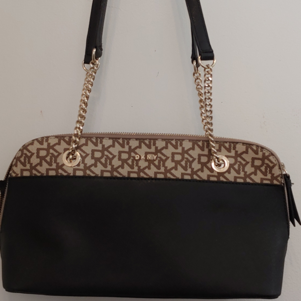 DKNY Black and Tan Shoulder Bag